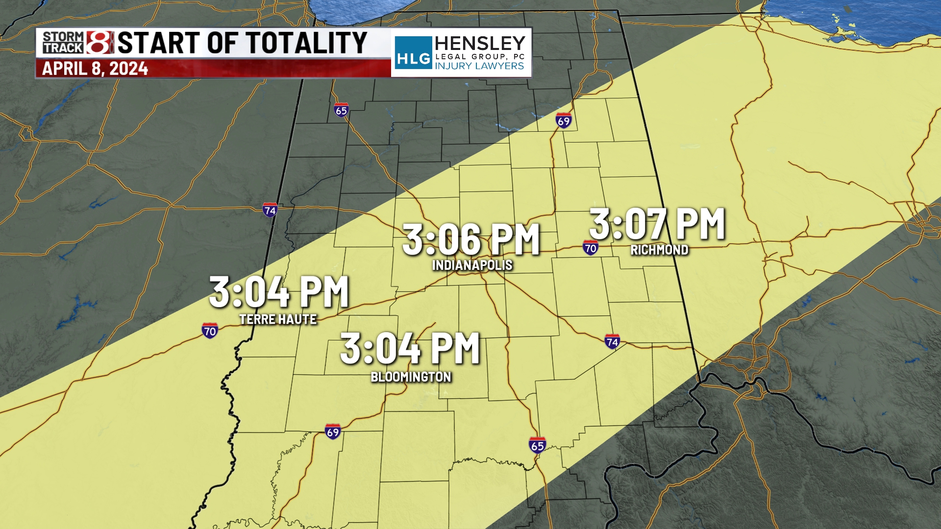 Complete timing of the total solar eclipse on April 8 in Indiana ...